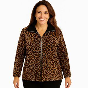 Jones Studio Womens Jacket Size Med Leopard Print velour zip front